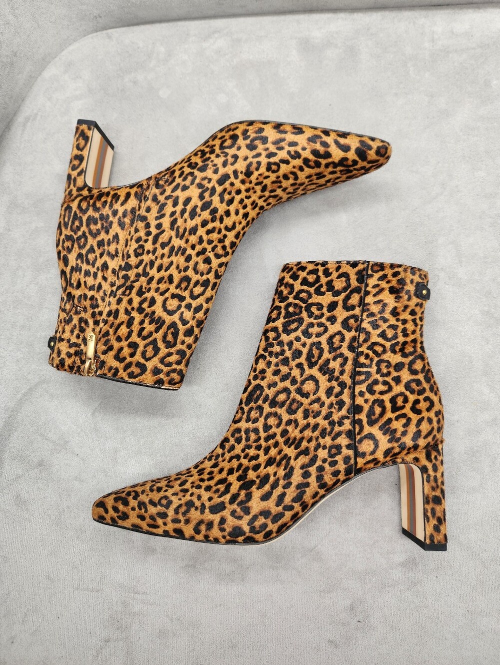 Sam Edelman Heeled Booties 8 Brown Leopard Animal Print Leather Saige New $160